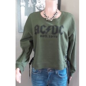 AC/DC Cropped Green Top Laced Sides 80s Style XL